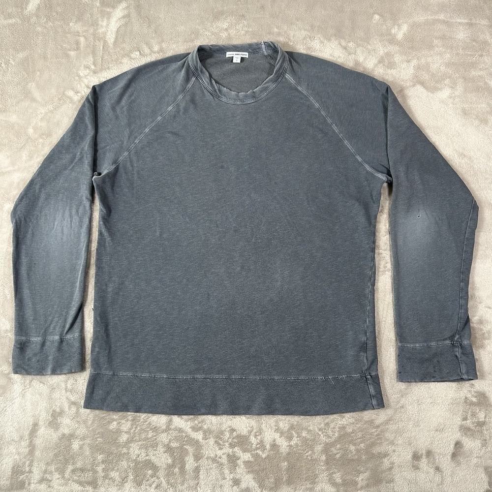 James Perse Pullover Mens 3 L Blue Vintage French Sweatshirt Raglan Made In USA
